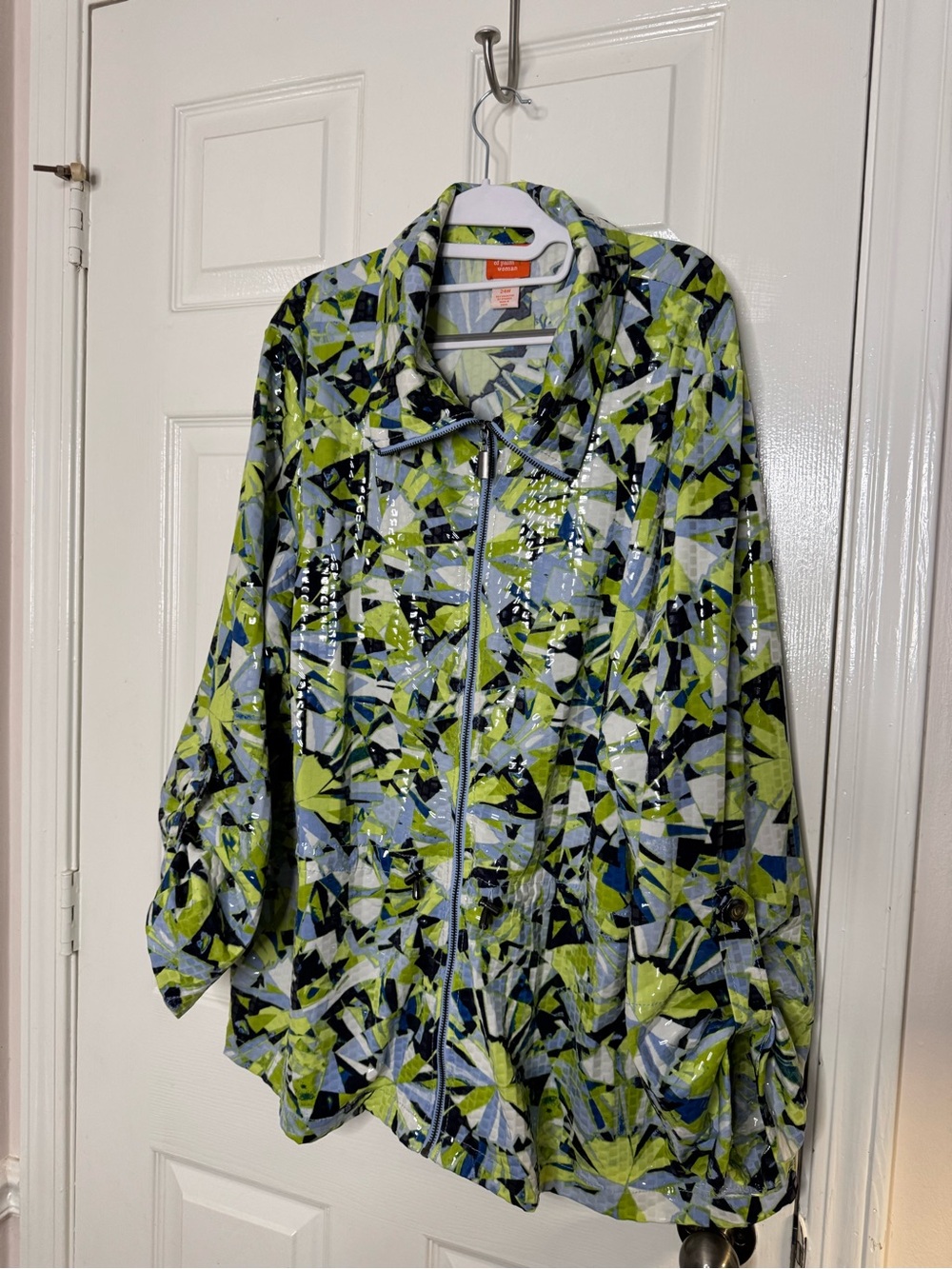 hearts of palm Abstract Zip-Front Jacket in Lime Green, Blue & Black
